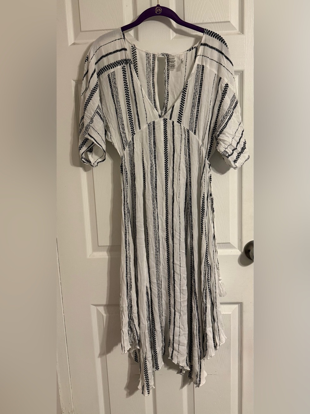 Lulu's White and Black Striped Boho Tie-Front Midi Dress